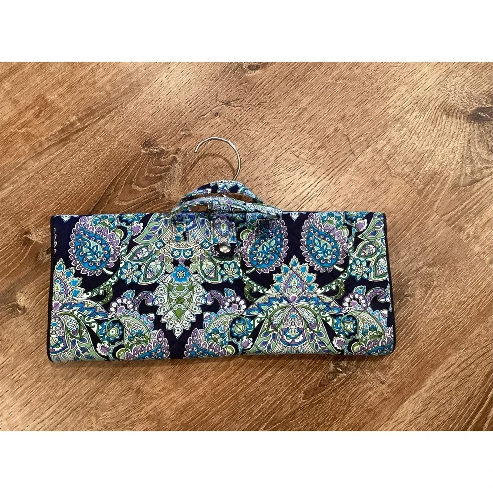 Travel Flat Iron Hair Accessories Hanging Organizer Bag Quilted Blue Paisley